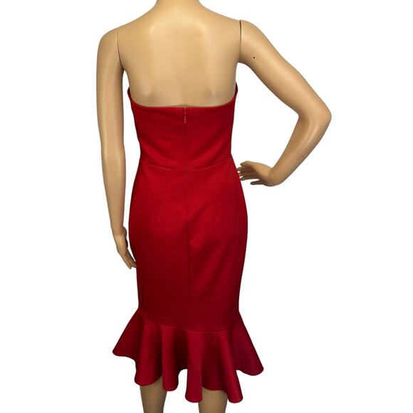 NWT Express Strapless Dress Red Bodycon Scuba Mermaid Ruffle Hem Size 6 - Picture 6 of 12